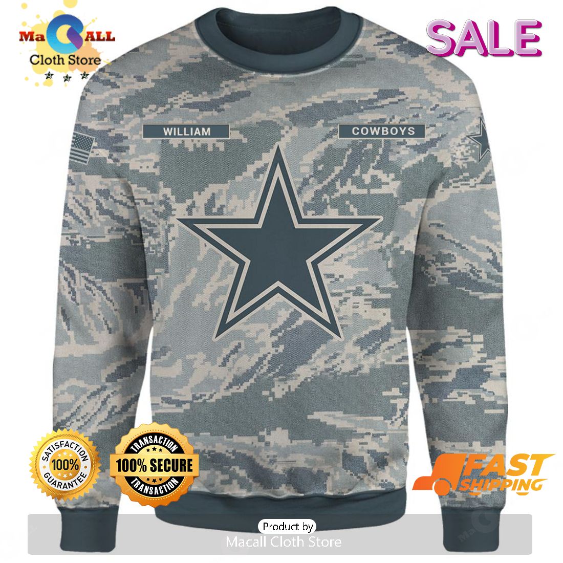 SALE Personalized Name Dallas Cowboys - U.S. Air Force ABU Camouflage Veterans Day, Christmas Gifts Hoodie Sweatshirt 3D SALE Personalized Name Dallas Cowboys - U.S. Air Force ABU Camouflage Veterans Day, Christmas Gifts Hoodie Sweatshirt 3D