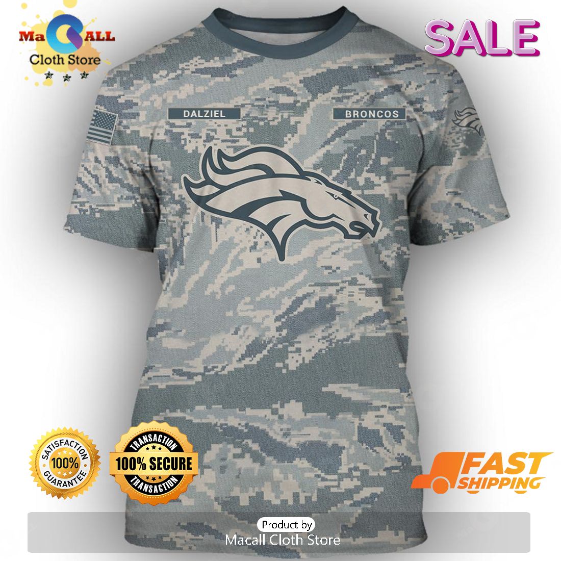 Denver Broncos Camo Pattern 3d Jersey Fleece Bomber Jacket