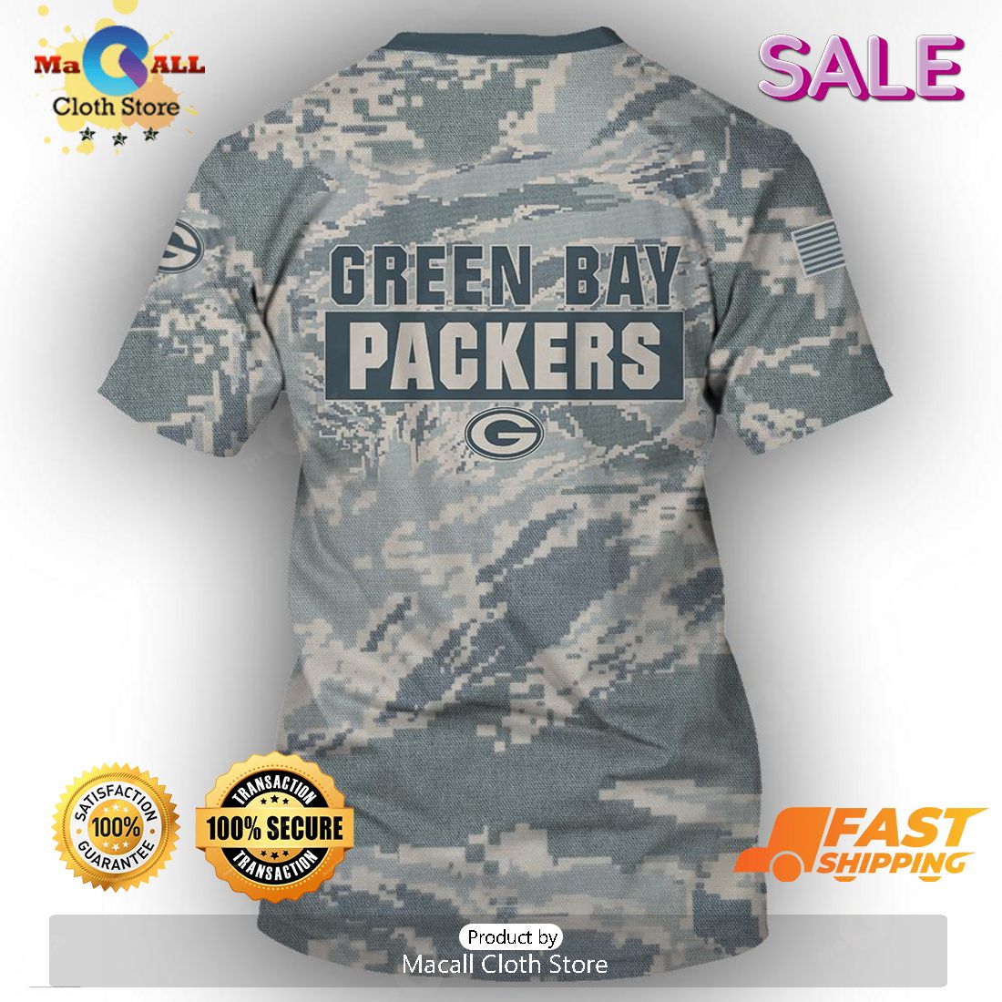 Green Bay Packers Camouflage Veteran 3D T Shirt Hoodie Sweater