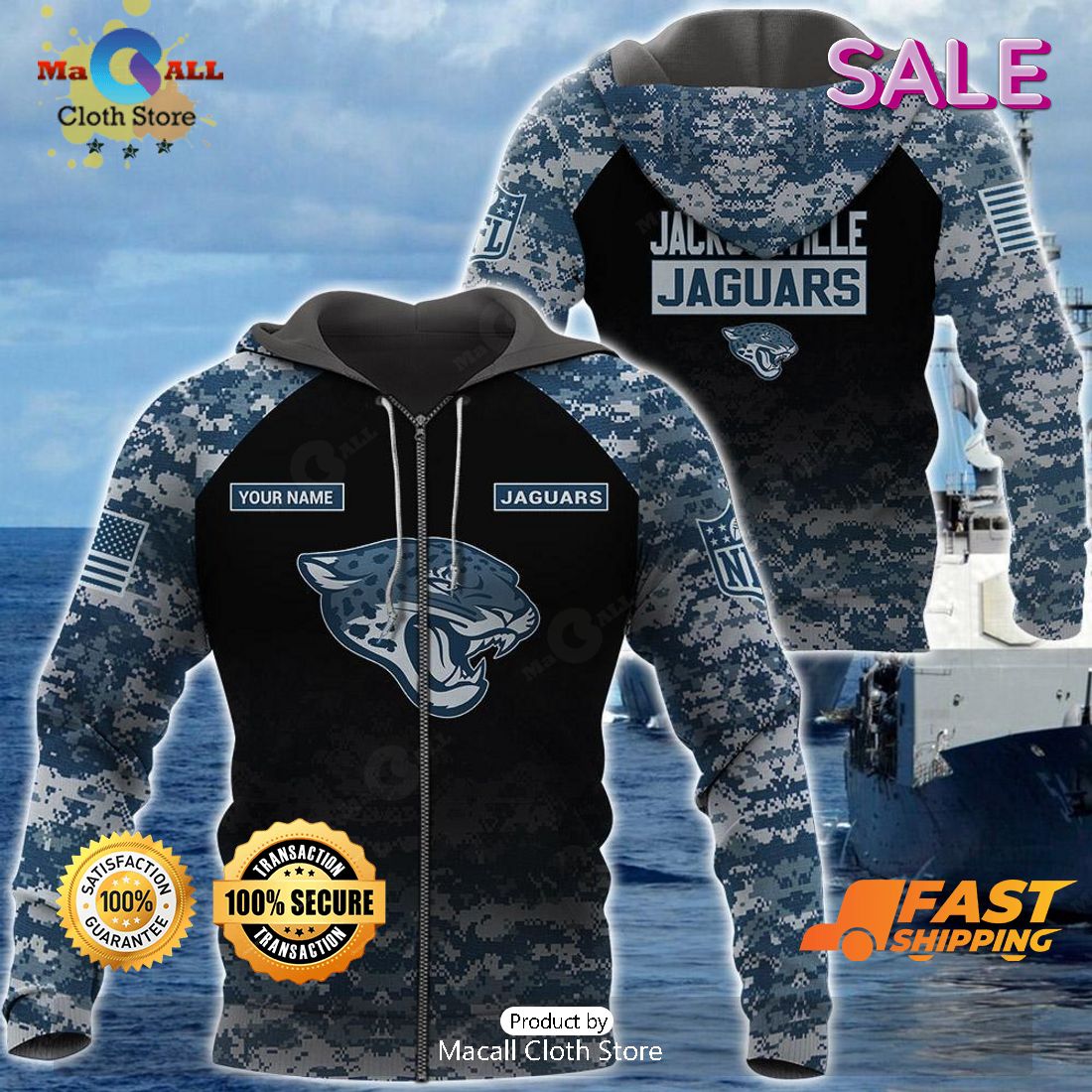 SALE Personalized Name Jacksonville Jaguars - U.S. Navy NWU Camouflage Veterans Day Hoodie Sweatshirt 3D SALE Personalized Name Jacksonville Jaguars - U.S. Navy NWU Camouflage Veterans Day Hoodie Sweatshirt 3D
