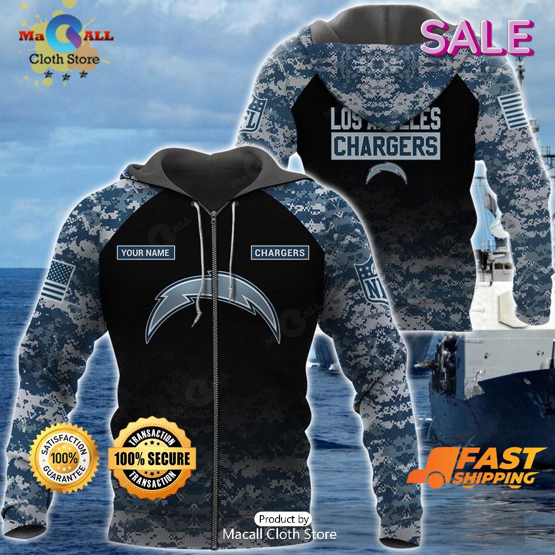 SALE Personalized Name Los Angeles Chargers - U.S. Navy NWU Camouflage Veterans Day Hoodie Sweatshirt 3D SALE Personalized Name Los Angeles Chargers - U.S. Navy NWU Camouflage Veterans Day Hoodie Sweatshirt 3D