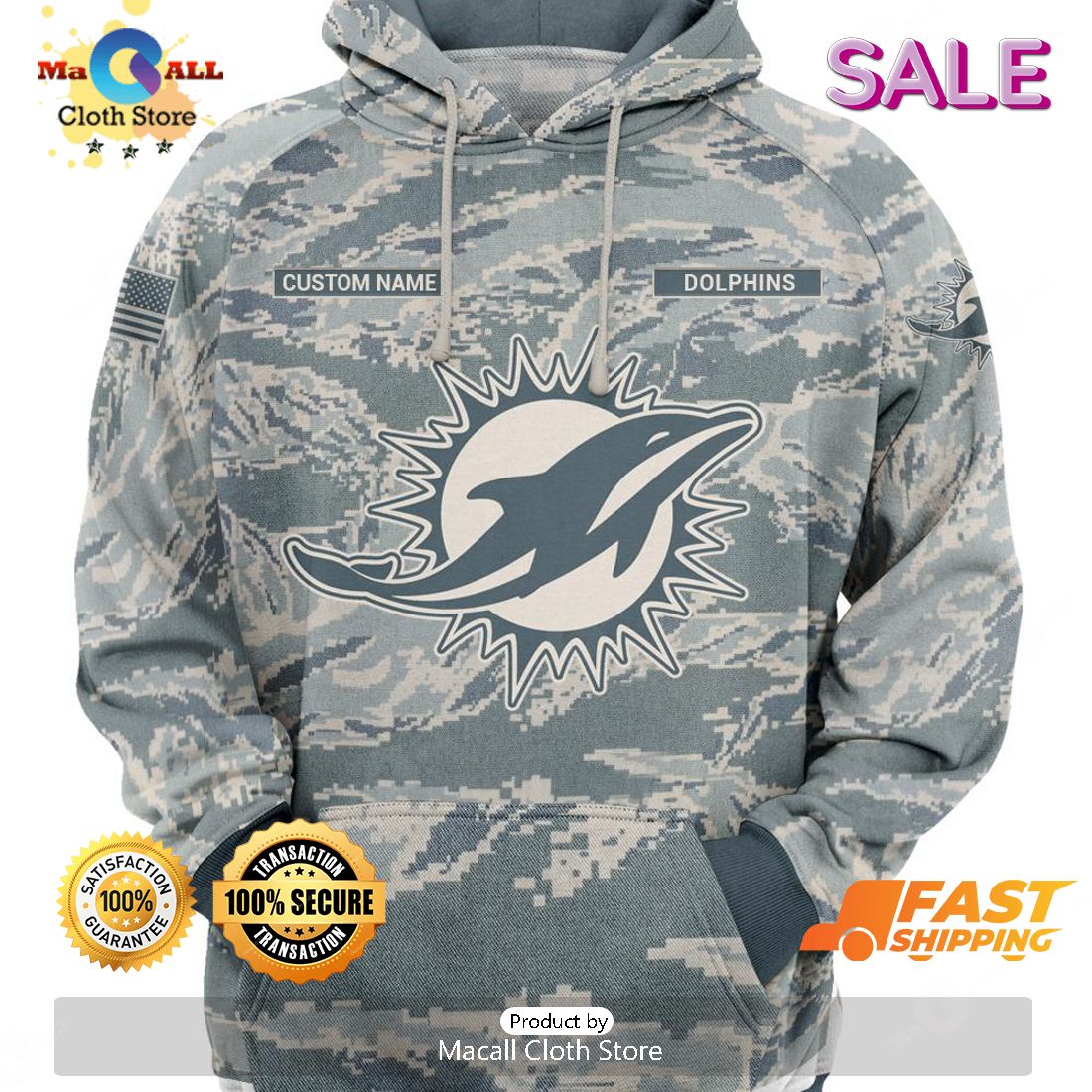 SALE Personalized Name Miami Dolphins – U.S. Air Force ABU Camouflage Veterans Day, Christmas Gifts Hoodie Sweatshirt 3D