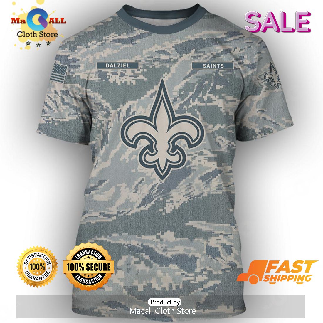 New Orleans Saints Camouflage Veteran Personalized Polo Shirts