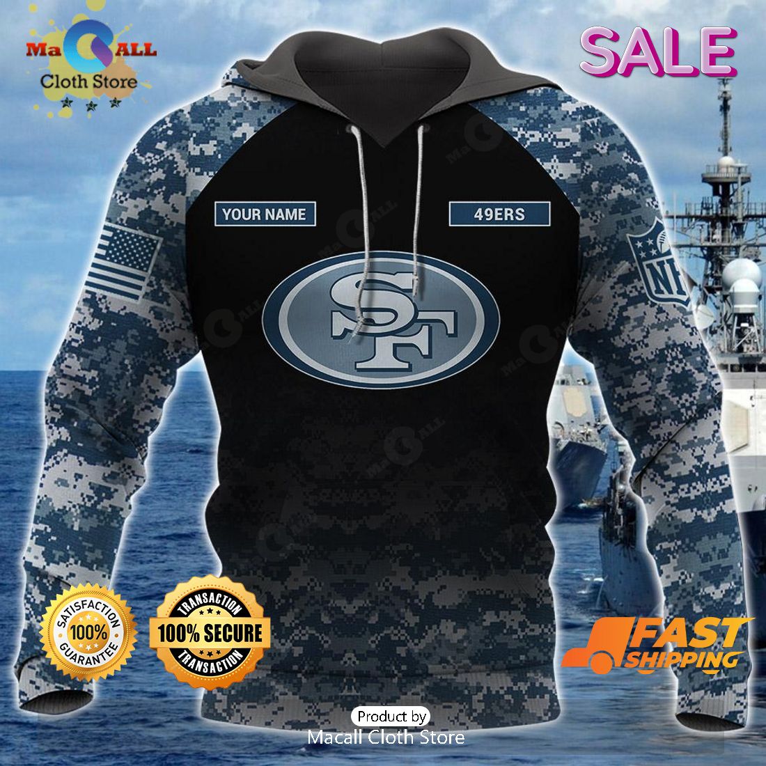 San Francisco 49ers Camouflage Veteran 3d Jersey Fleece Bomber Jacket