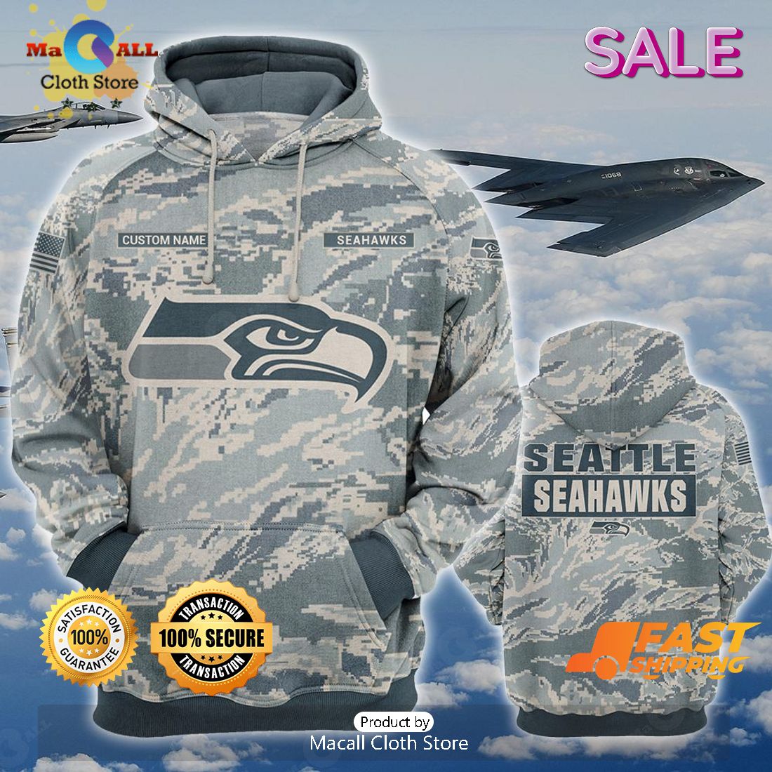SALE Personalized Name Seattle Seahawks - U.S. Air Force ABU Camouflage Veterans Day, Christmas Gifts Hoodie Sweatshirt 3D SALE Personalized Name Seattle Seahawks - U.S. Air Force ABU Camouflage Veterans Day, Christmas Gifts Hoodie Sweatshirt 3D