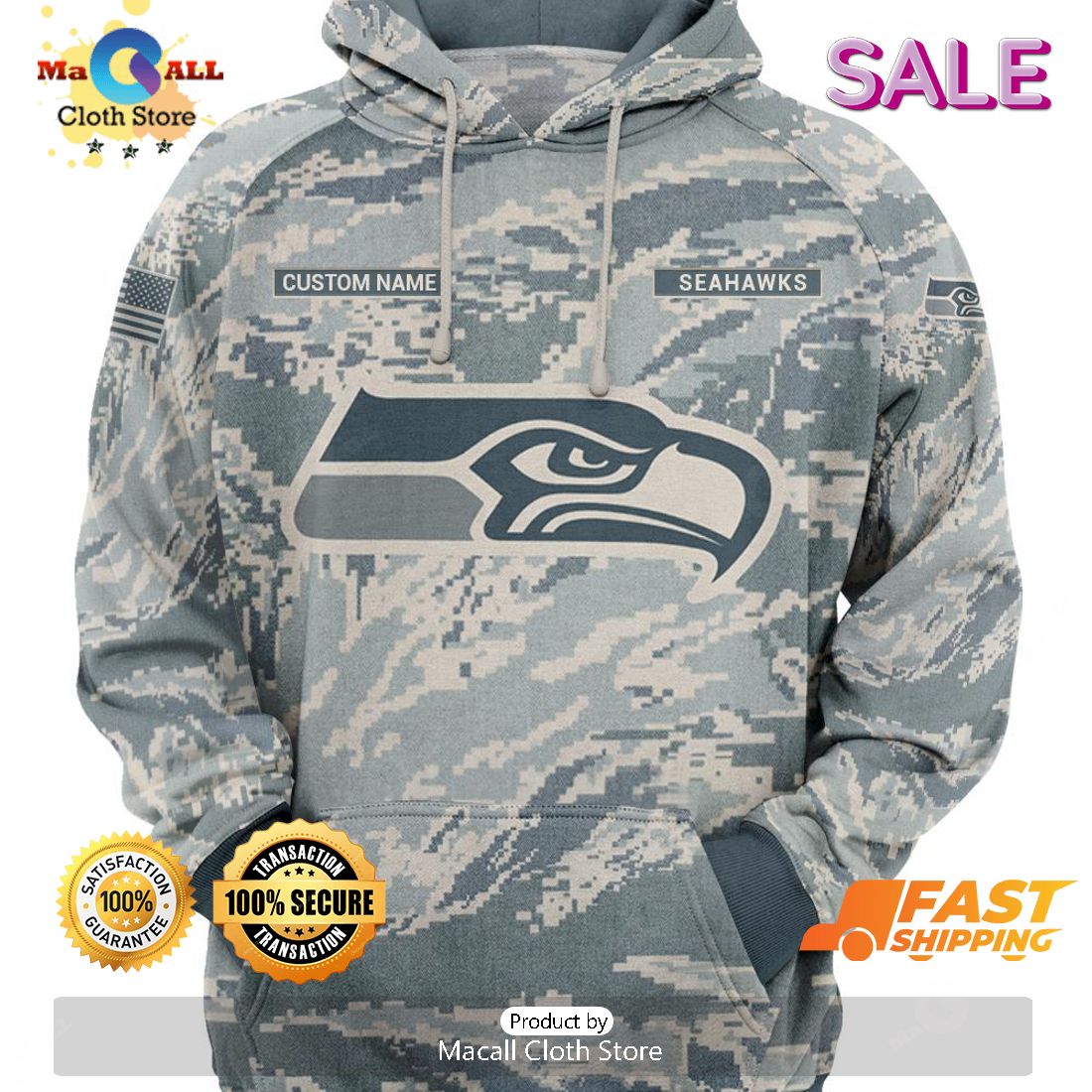 Seattle Seahawks Camouflage Veteran 3D 2 Personalized Hoodie in 2023