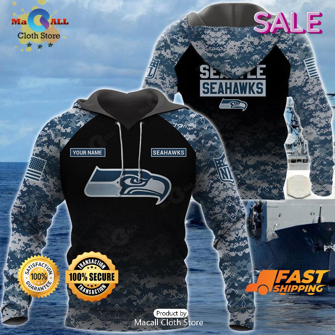 SALE Personalized Name Seattle Seahawks - U.S. Navy NWU Camouflage Veterans  Day Hoodie Sweatshirt 3D - Macall Cloth Store - Destination for fashionistas