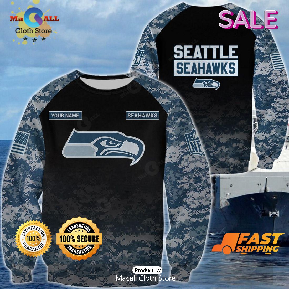 Seattle Seahawks Camouflage Veteran 3D 2 Personalized Polo shirt