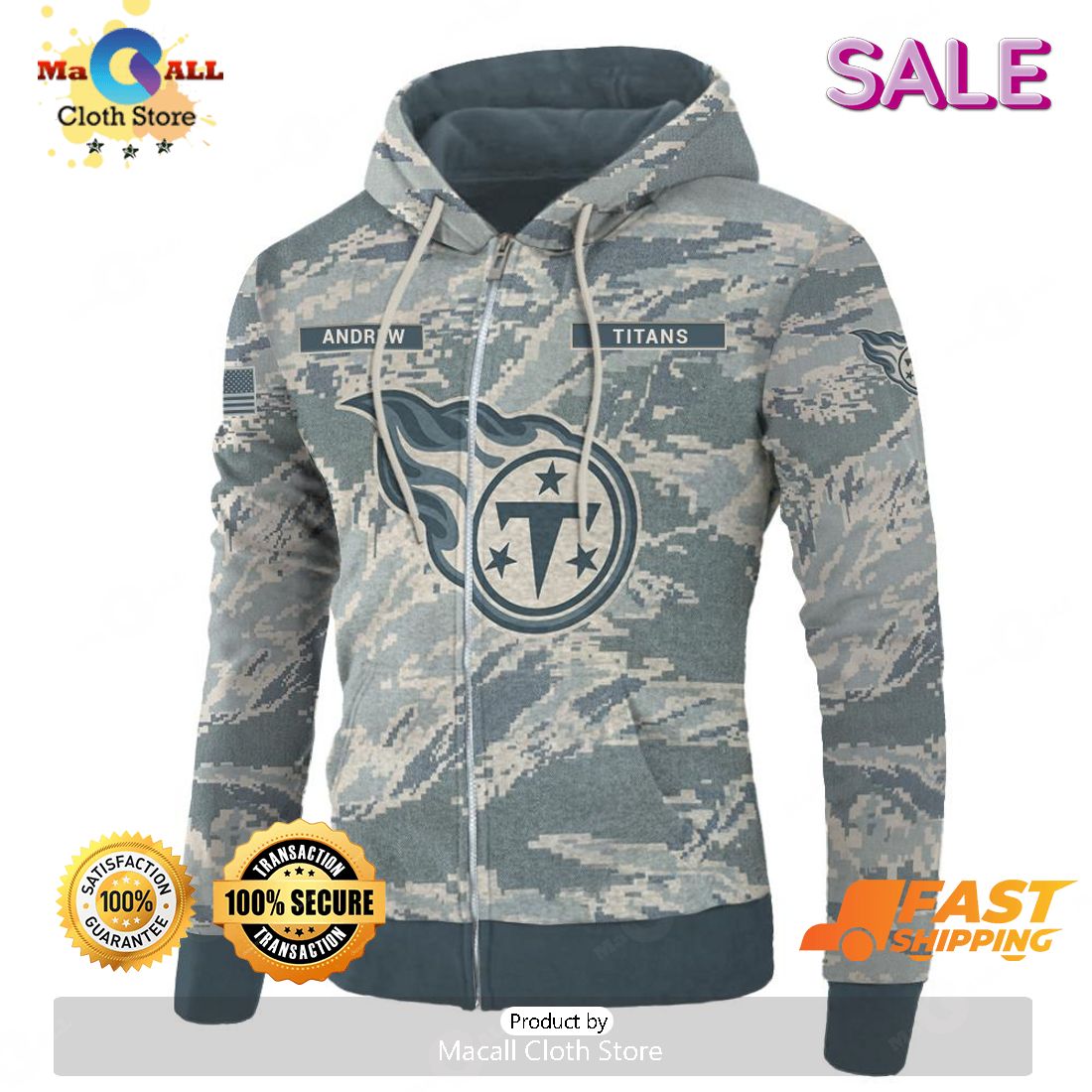 Tennessee Titans NFL US Flag Camo Veteran Team 3D Hoodie –