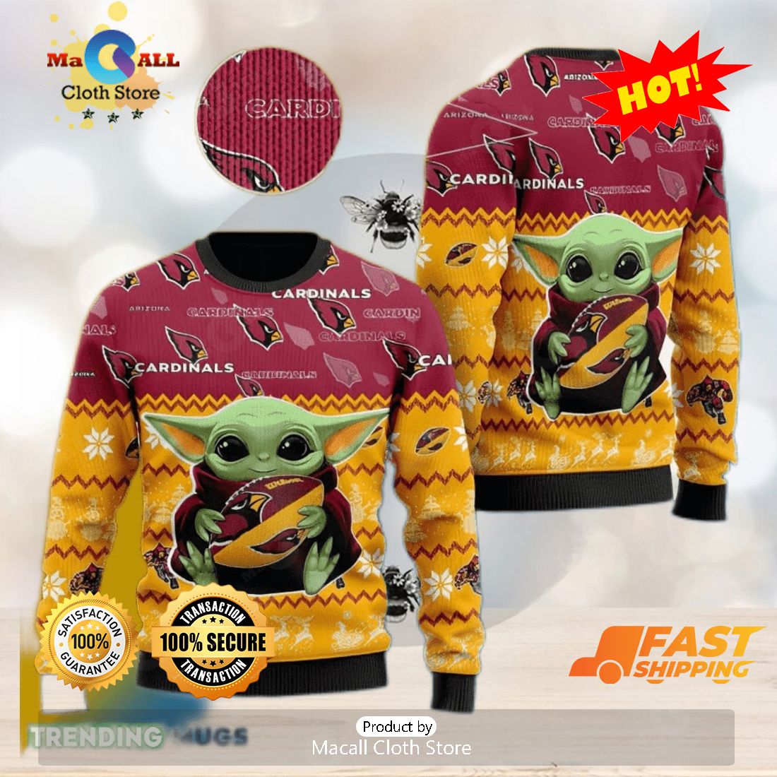 Arizona Cardinals Baby Yoda Lover Ugly Christmas Sweater