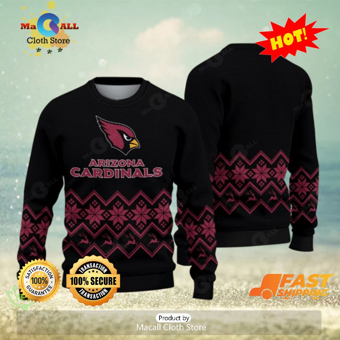 HOT TREND Arizona Cardinals Vintage Snowflake Christmas Pattern Ugly Christmas Sweater Christmas Gift For Family HOT TREND Arizona Cardinals Vintage Snowflake Christmas Pattern Ugly Christmas Sweater Christmas Gift For Family