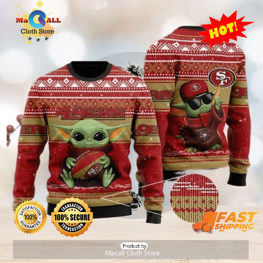 San Francisco 49ers Ugly Christmas Sweater Yoda Baby 49ers Gift