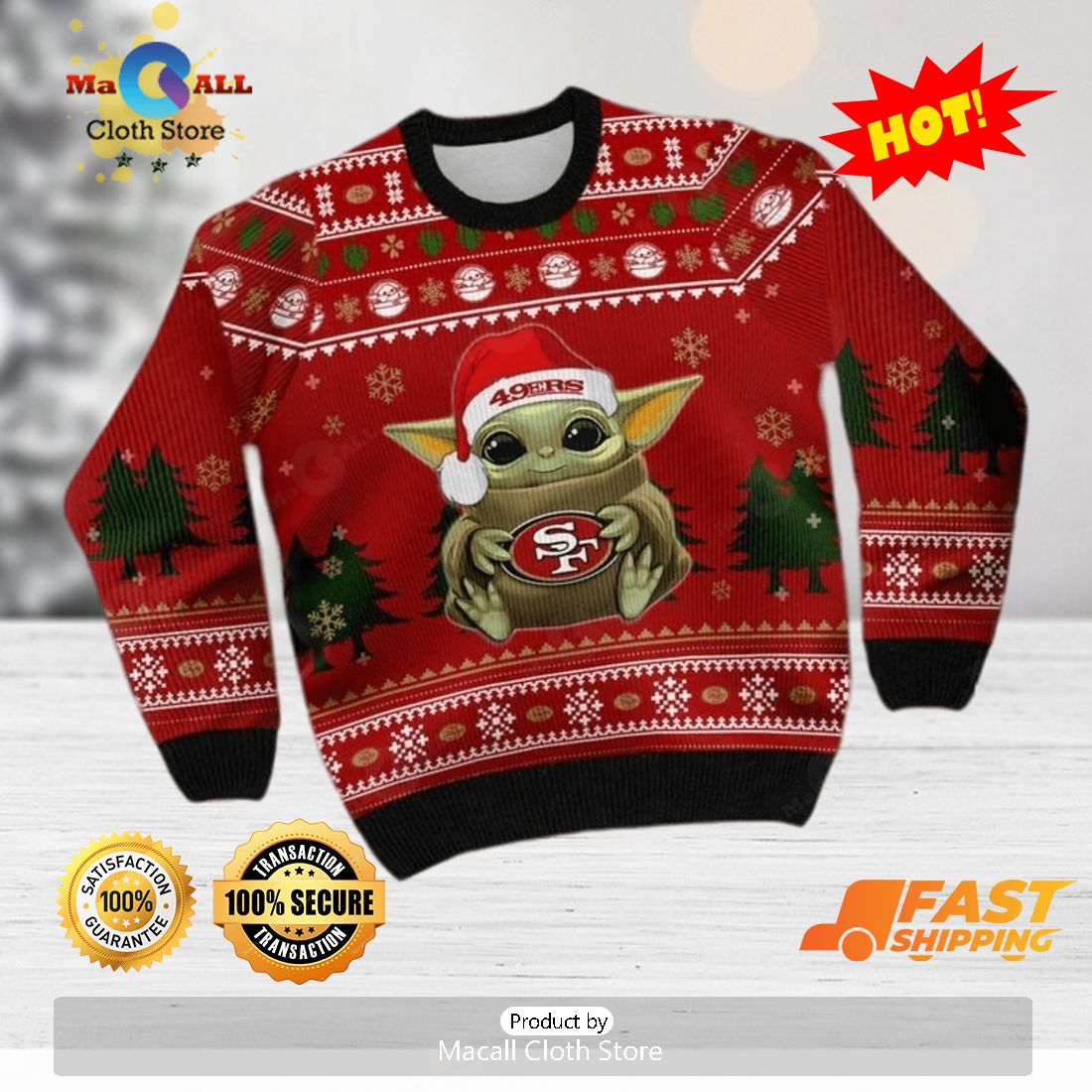 Baby Yoda Boba Fett The Mandalorian Chicago Bears Ugly Christmas Sweater -  Trends Bedding