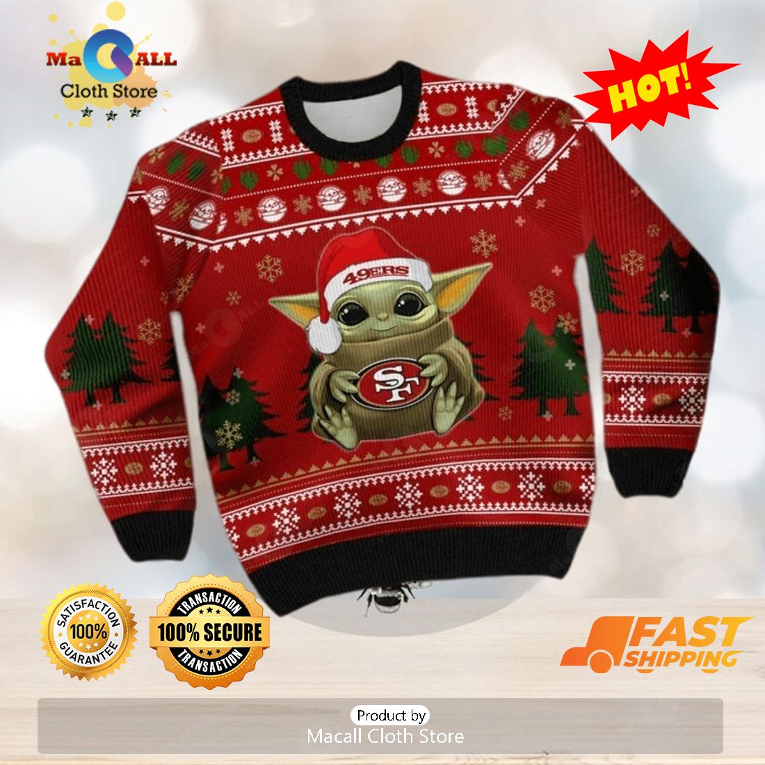HOT TREND Baby Yoda Santa San Francisco 49ers Christmas Ugly Sweater