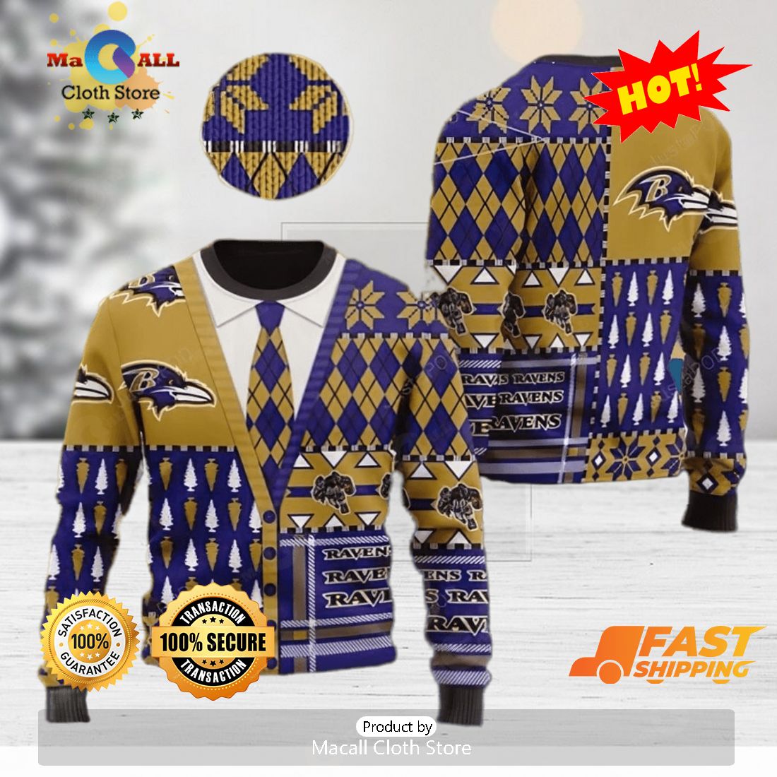HOT TREND Baltimore Ravens NFL American Football Team Cardigan Style Christmas Ugly Xmas Sweater HOT TREND Baltimore Ravens NFL American Football Team Cardigan Style Christmas Ugly Xmas Sweater