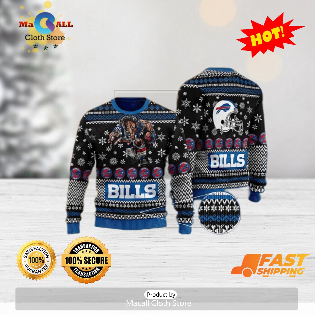 Buffalo Bills NFL Football Knit Pattern Ugly Christmas Sweater - Tagotee