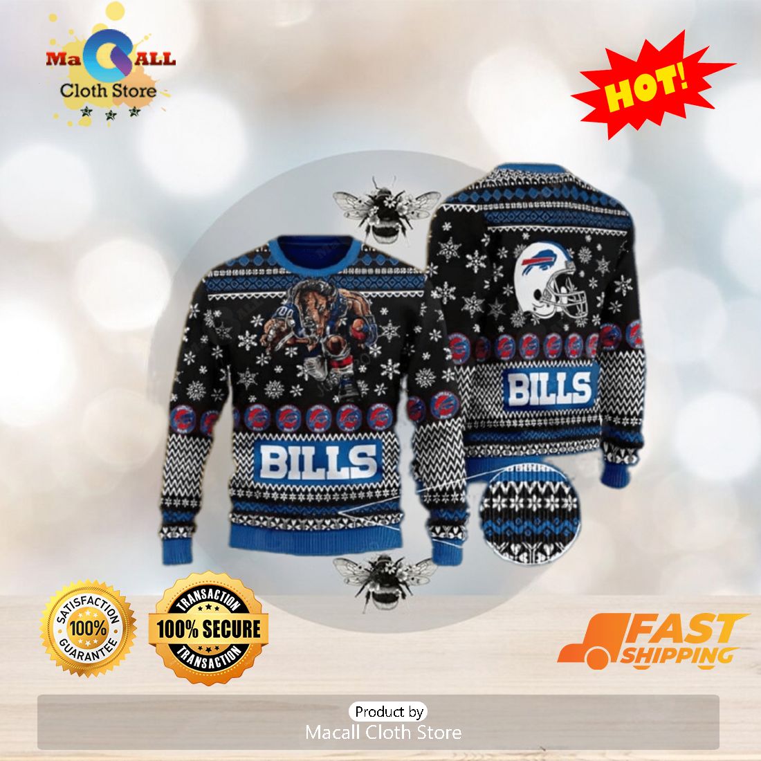 Buffalo Bills NFL Football Knit Pattern Ugly Christmas Sweater - Tagotee