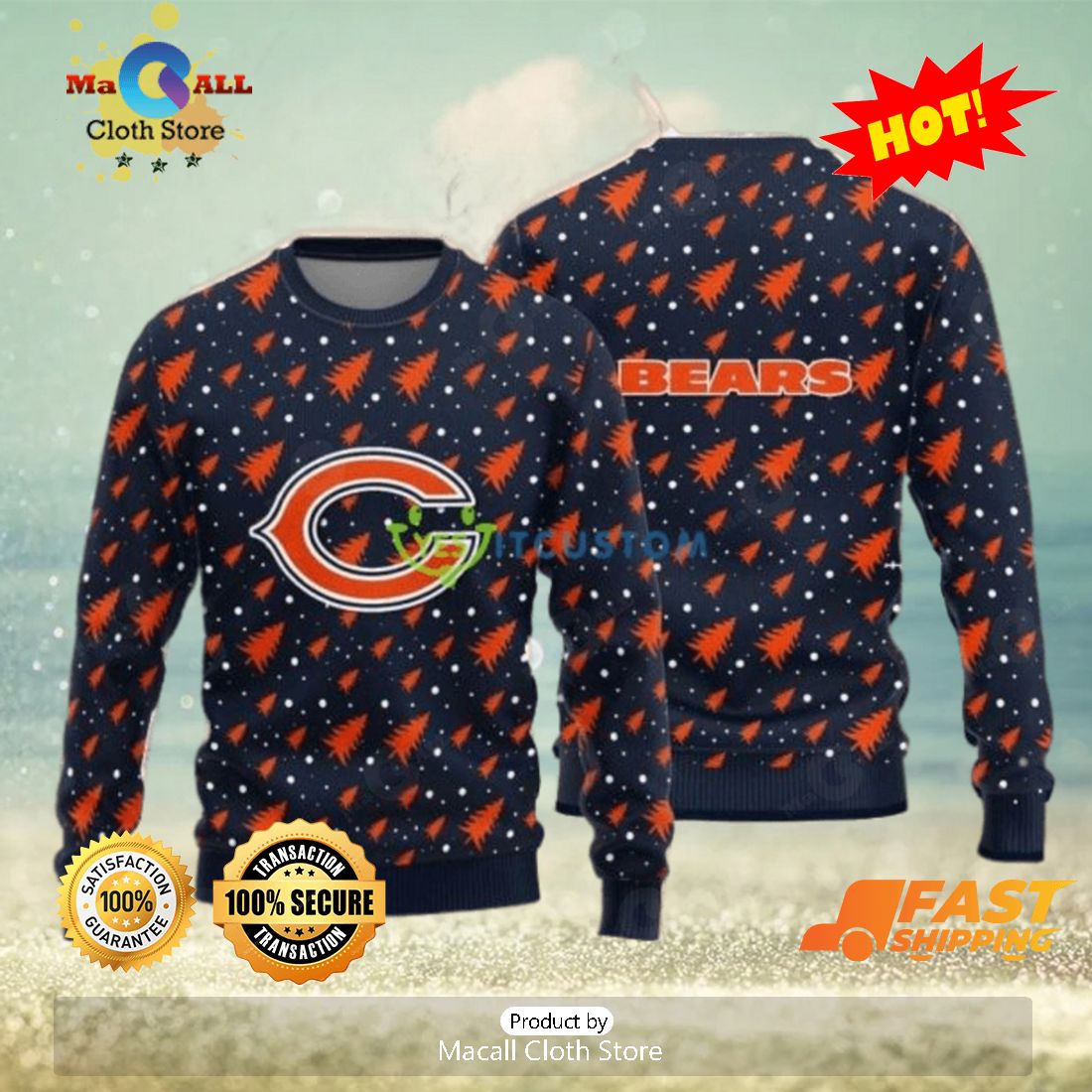 HOT TREND Chicago Bears Christmas Pine Tree All Over Printed Xmas Christmas Ugly Sweater HOT TREND Chicago Bears Christmas Pine Tree All Over Printed Xmas Christmas Ugly Sweater