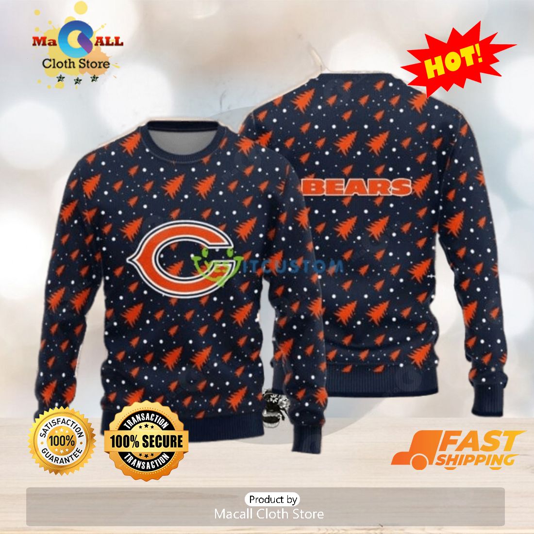 Chicago Bears Eyelash Ugly Sweater