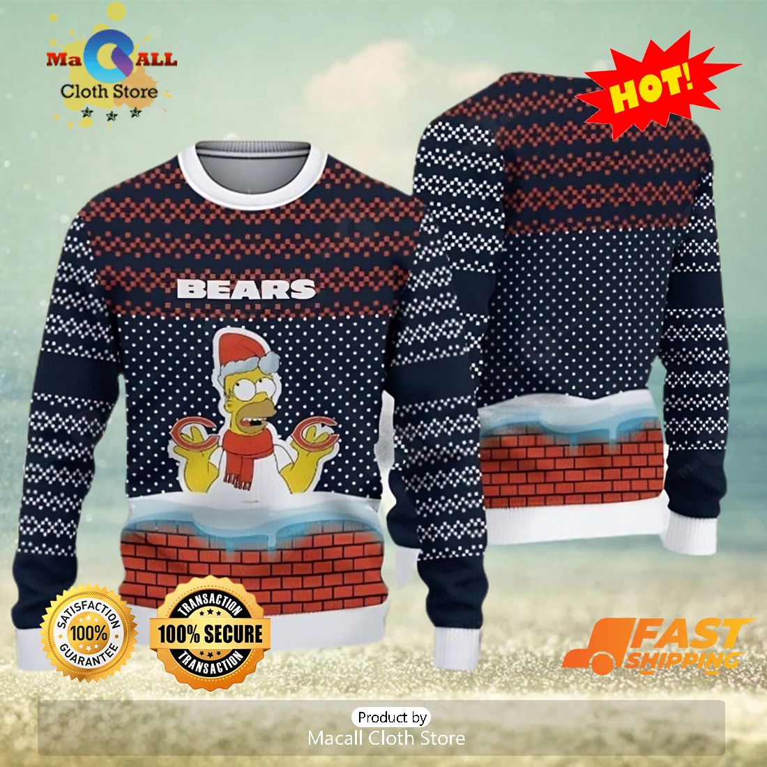 Chicago Bears Christmas Simpson Knitted Ugly Christmas Sweater AOP Gift For  Men And Women - Teeclover