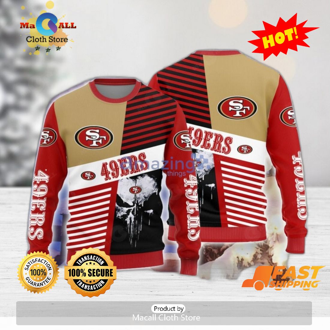 49ers Skull Hoodie 3D Chained Skull San Francisco 49ers Gift - Dingeas