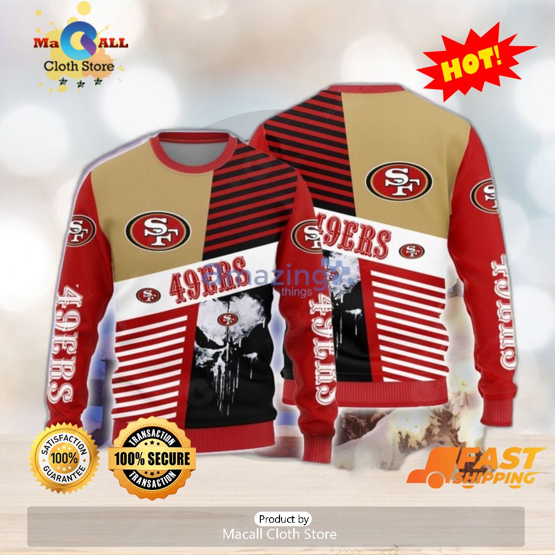 Christmas Gift San Francisco 49ers Skull Pattern 3D Ugly Christmas