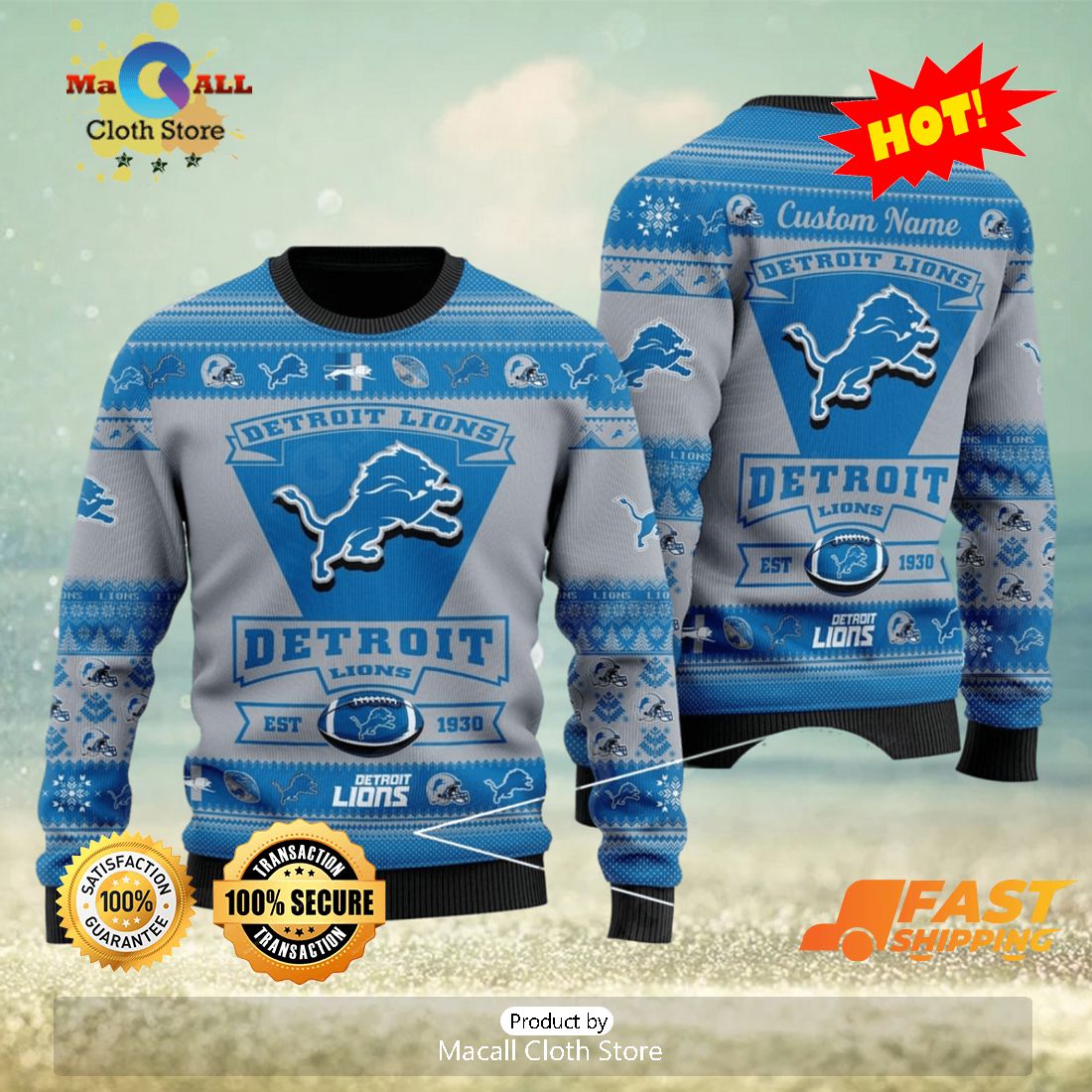 Detroit Lions Football Team Logo Ugly Christmas Sweater Custom Name  Christmas For Fans - Teeclover