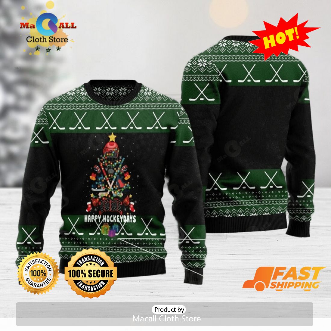 HOT TREND Hockeydays Christmas Tree Ugly Christmas Holiday Sweater HOT TREND Hockeydays Christmas Tree Ugly Christmas Holiday Sweater