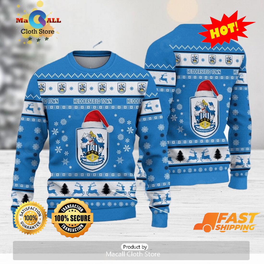 HOT TREND Huddersfield Town A.F.C Bold EFL Logo Team Ugly Christmas Sweater For Fans Gift Unisex Sweatshirt HOT TREND Huddersfield Town A.F.C Bold EFL Logo Team Ugly Christmas Sweater For Fans Gift Unisex Sweatshirt