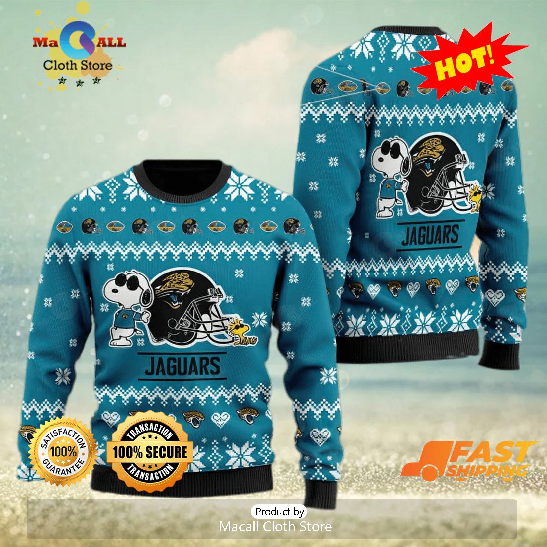 Jacksonville Jaguars Snoopy NFL Ugly Christmas Sweater - Tagotee