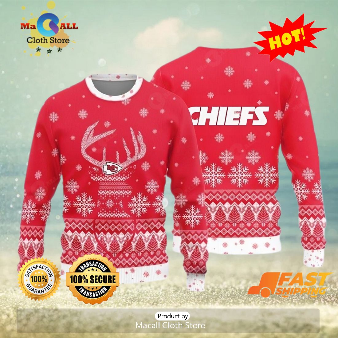 NFL Kansas City Chiefs Christmas AOP Mistletoe Ugly Sweater For Winter -  YesItCustom