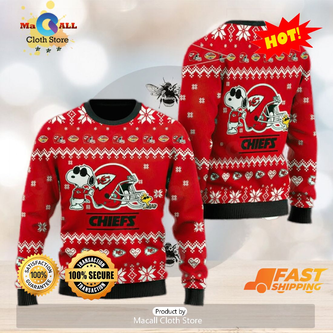 Kansas City Chiefs Cute Snoopy Football Helmet Ugly Christmas Sweater