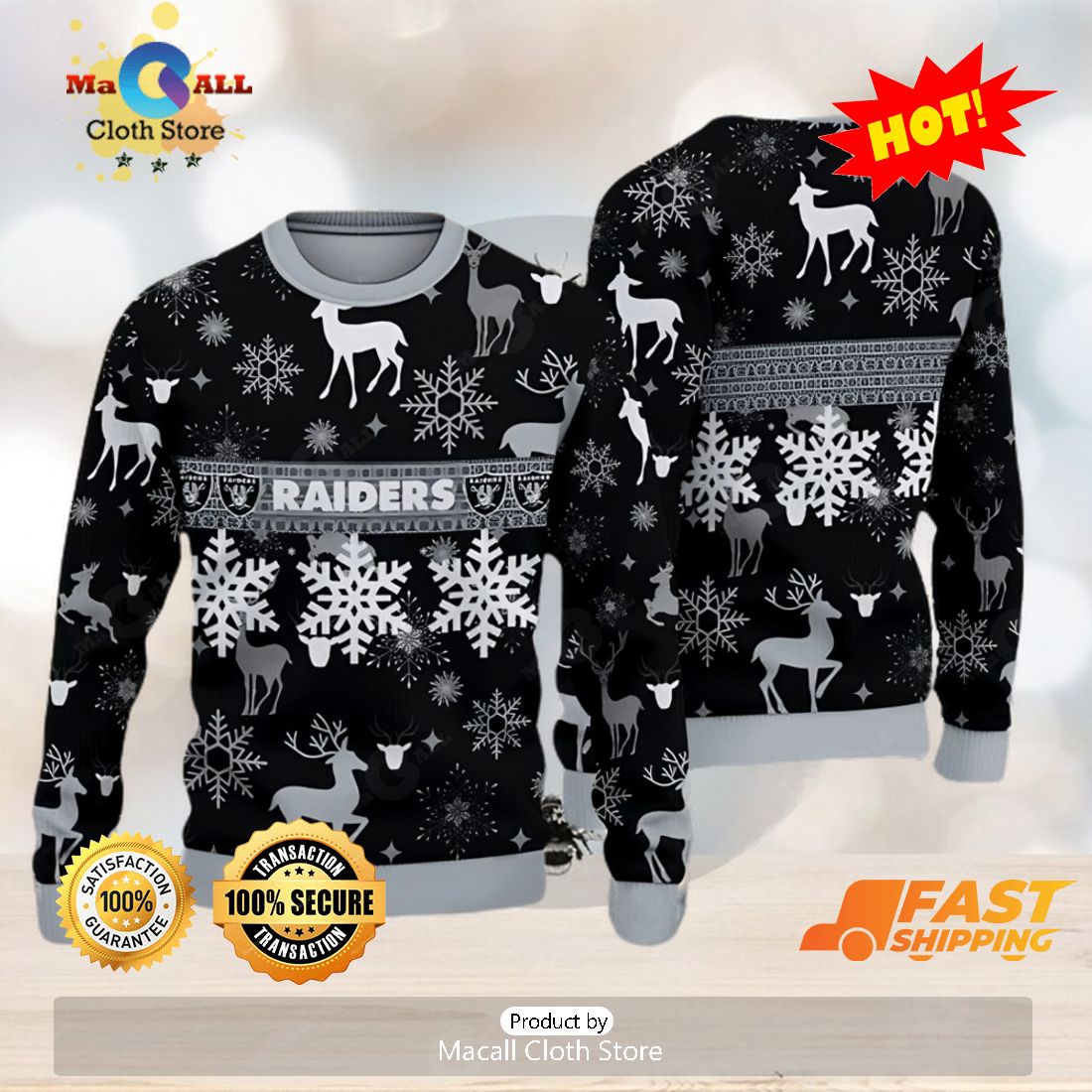 Las Vegas Raiders Christmas Pattern Ugly Christmas Sweater - Freedomdesign