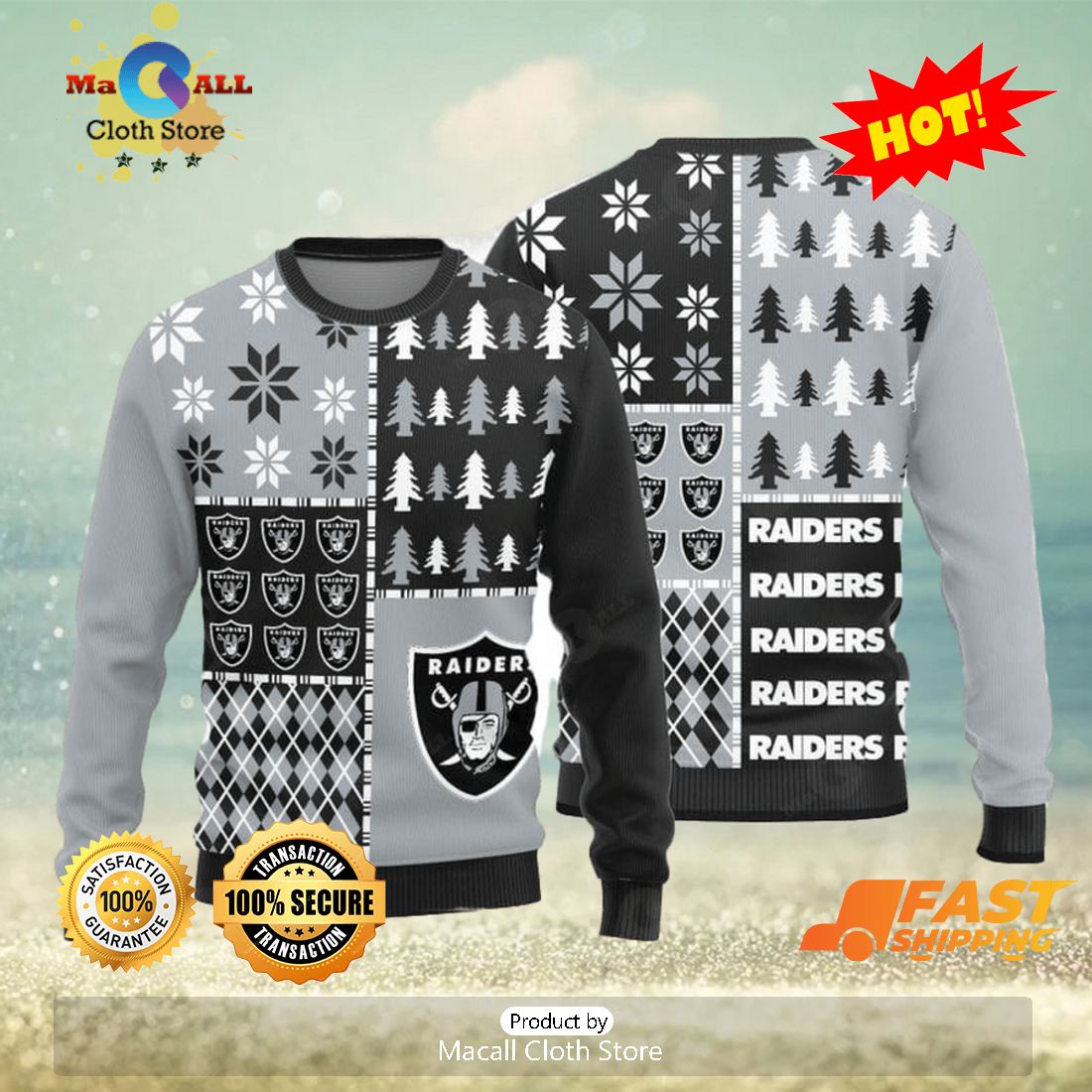 Las Vegas Raiders Christmas Pine Trees Pattern Knitted Ugly Christmas  Sweater AOP Gift For Men And Women - Limotees