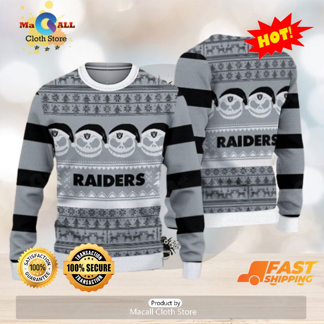 Las Vegas Raiders Knitted Ugly Christmas Sweater AOP Gift For Men