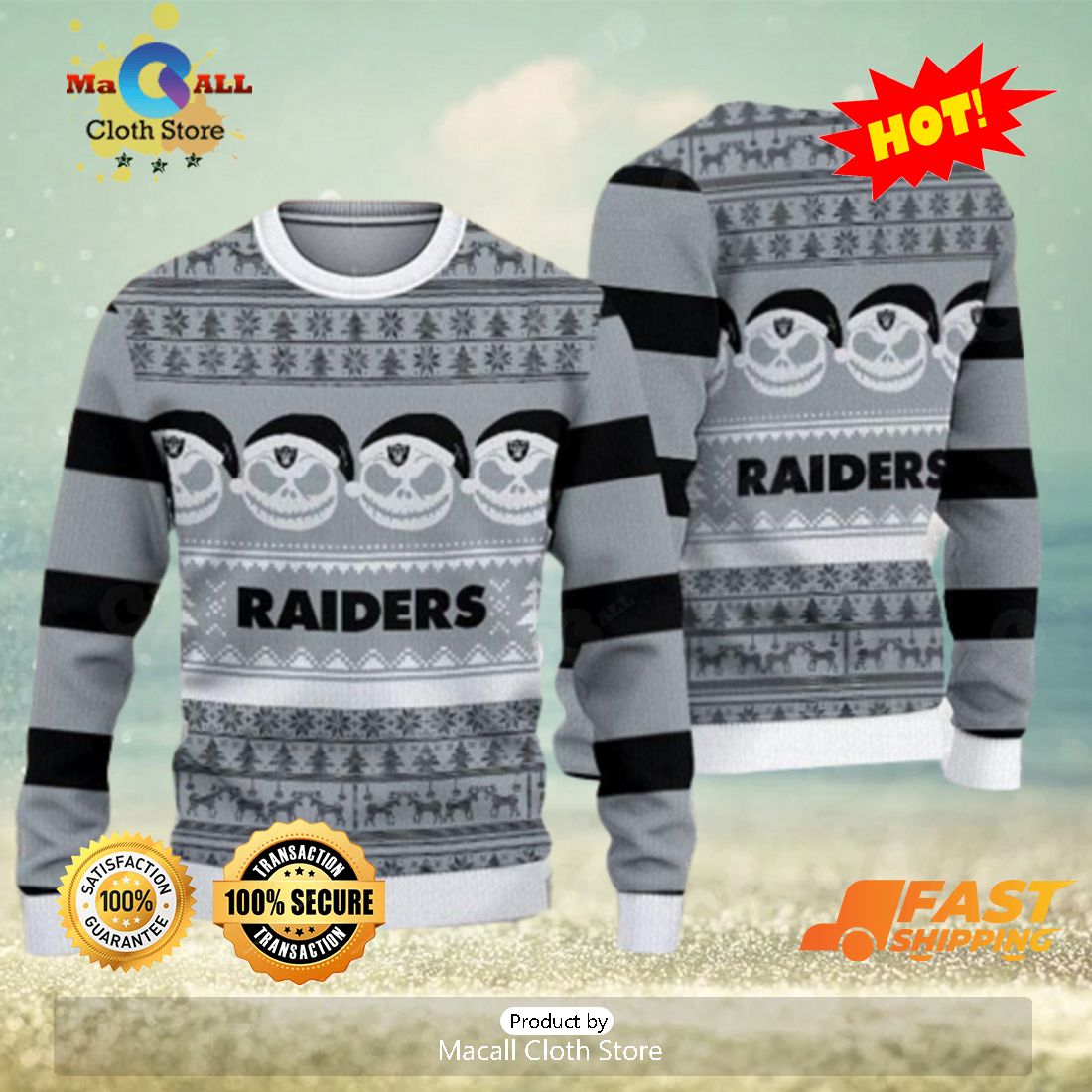 Las Vegas Raiders Christmas Reindeer Pattern Knitted Ugly Christmas Sweater  AOP Gift For Men And Women - Teeclover