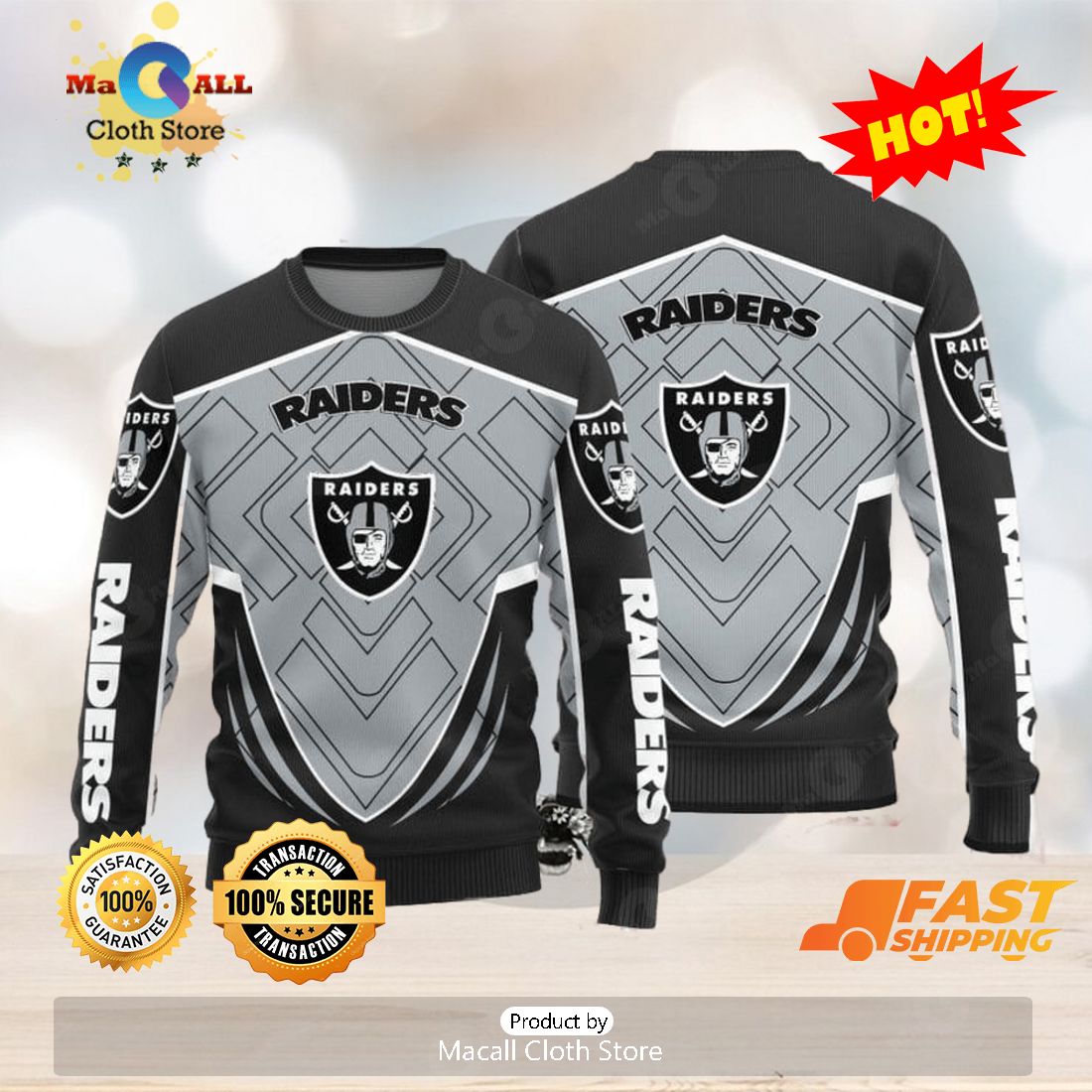 Las Vegas Raiders Christmas Skull Ugly Christmas Sweater Star AOP Gift For  Fans