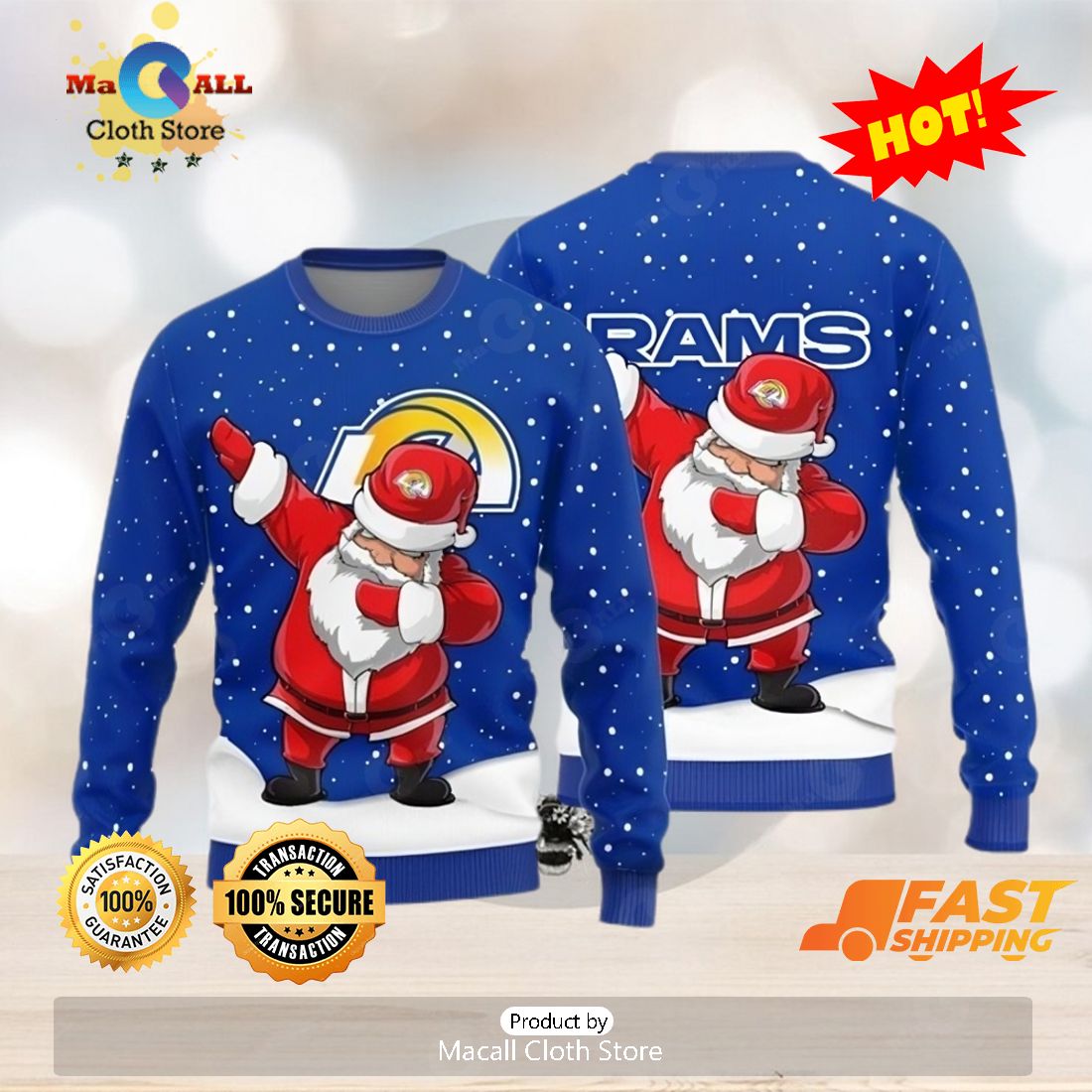 Los Angeles Rams Christmas Santa Claus Tattoo Ugly Sweater For Men