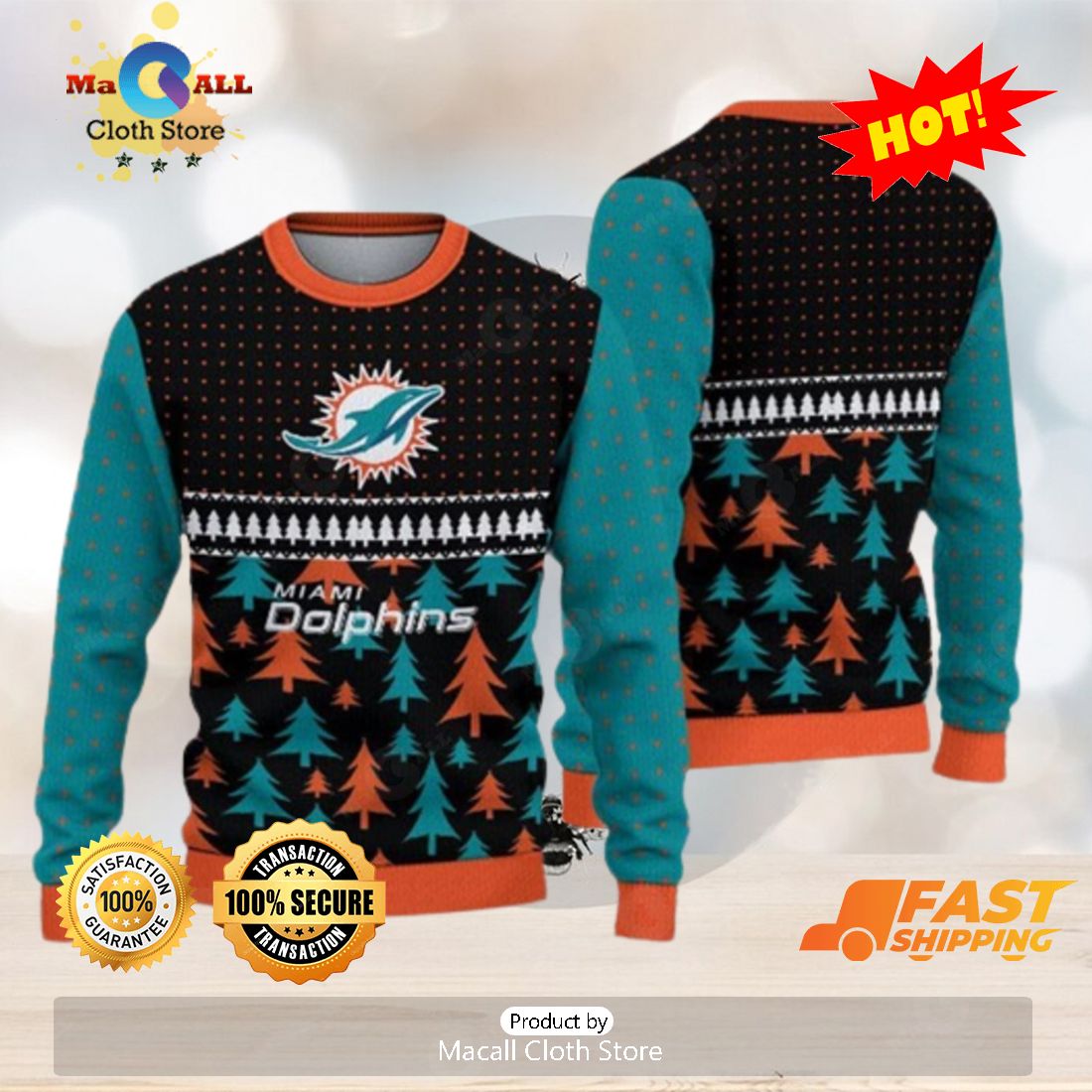 Christmas Gift Miami Dolphins USA Football Season Ugly Christmas Sweater -  Freedomdesign