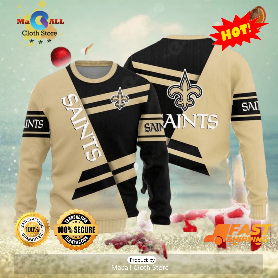 New Orleans Saints Snowflakes Pattern Ugly Christmas Sweater