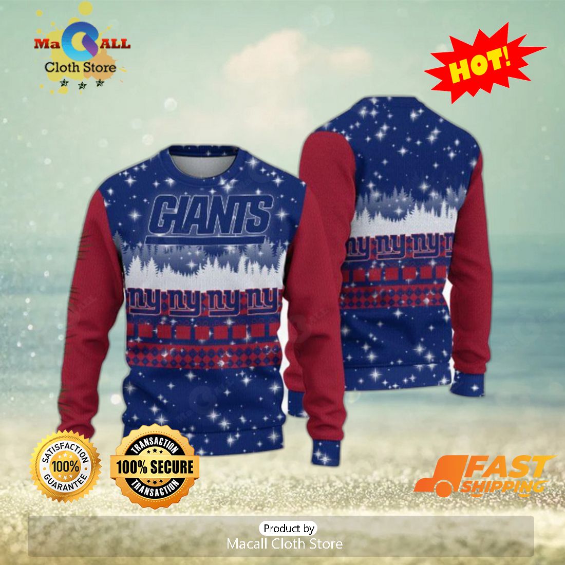 HOT TREND New York Giants Christmas Forrest Knitted Ugly Sweater AOP For Men And Women Gift Fans
