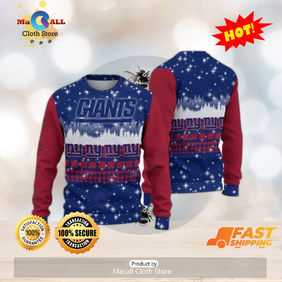 HOT TREND New York Giants Christmas Forrest Knitted Ugly Sweater AOP For Men And Women Gift Fans