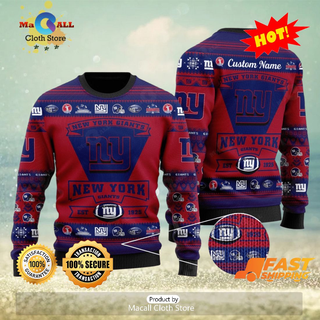 HOT TREND New York Giants Football Team Logo Ugly Christmas Sweater Custom Name Christmas For Fans HOT TREND New York Giants Football Team Logo Ugly Christmas Sweater Custom Name Christmas For Fans