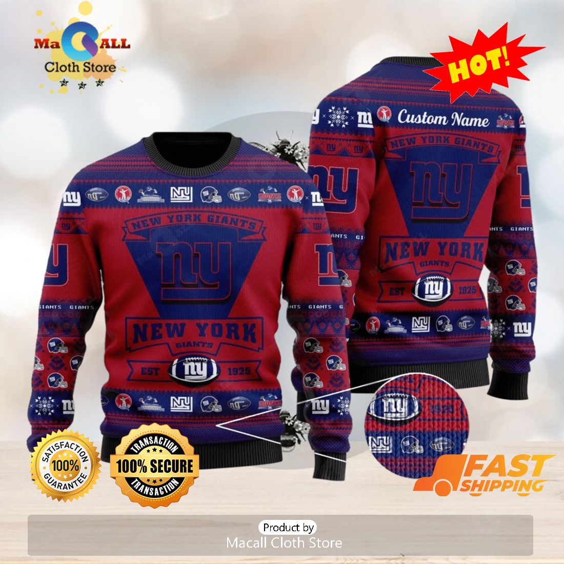 Ny Giants Nfl Custom Name Number Ugly Christmas Sweater - Shibtee Clothing