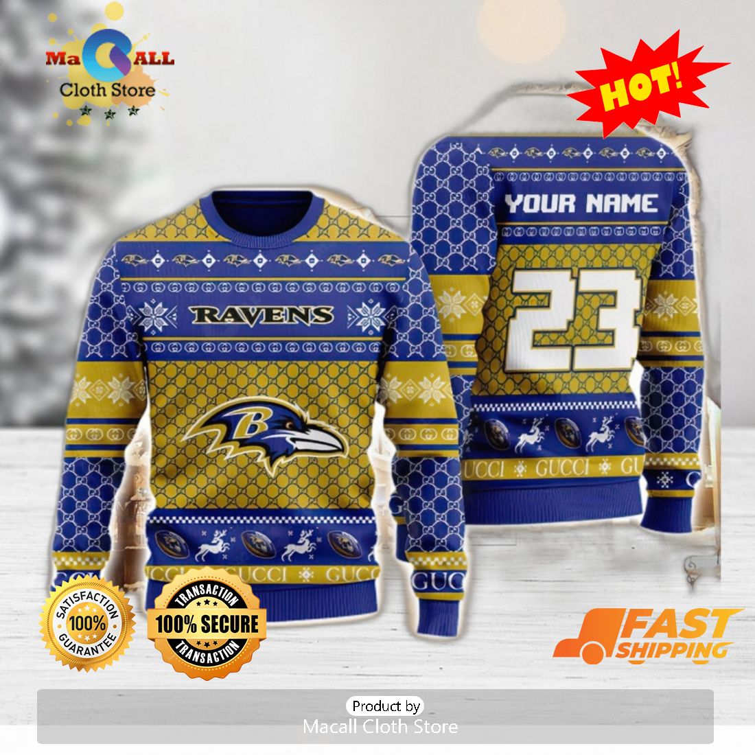 Baltimore Ravens Christmas Big Reindeer Pattern Christmas Gift 3D Ugly Christmas  Sweater - Limotees