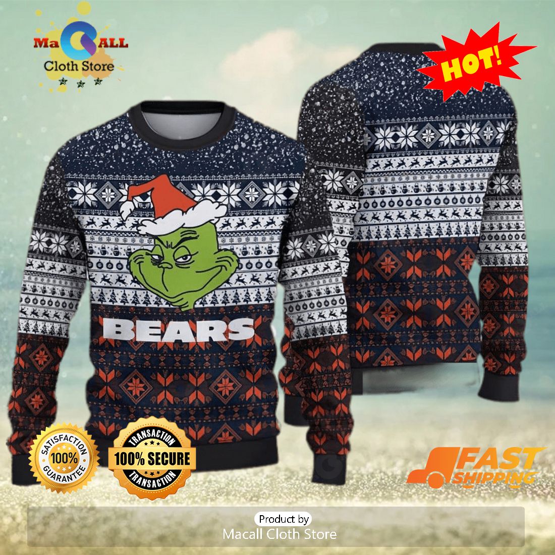 NFL Chicago Bears Christmas 3D Outwear Ugly Sweater - YesItCustom