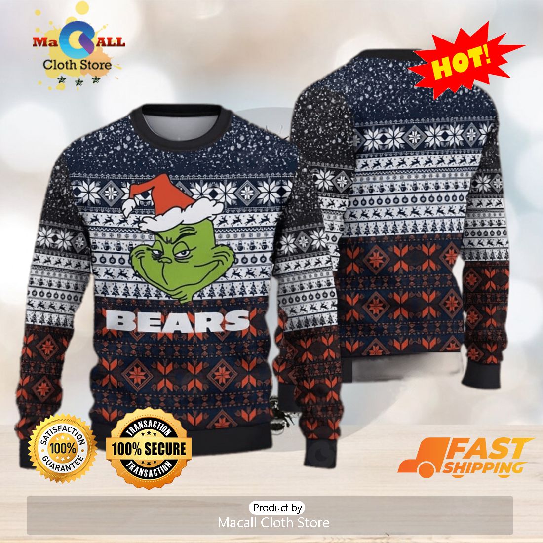 HOT TREND NFL Chicago Bears Christmas 3D Yuletide Knitted Sweater For Fans