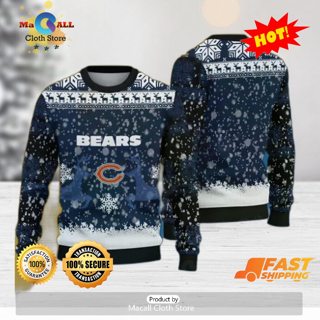 Chicago Bears Christmas Pattern Sweater Decorate Unisex Ugly Lover Christmas  - YesItCustom