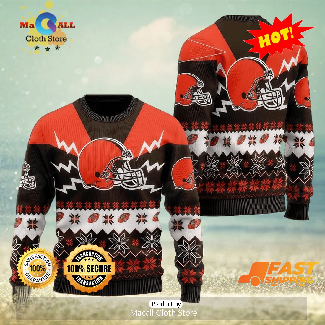 HOT TREND NFL Cleveland Browns Christmas 3D Candle Ugly Sweater HOT TREND NFL Cleveland Browns Christmas 3D Candle Ugly Sweater