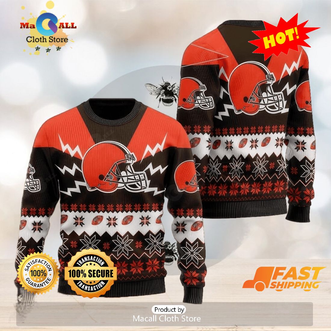 NFL Cleveland Browns Christmas 3D Candle Ugly Sweater - Limotees